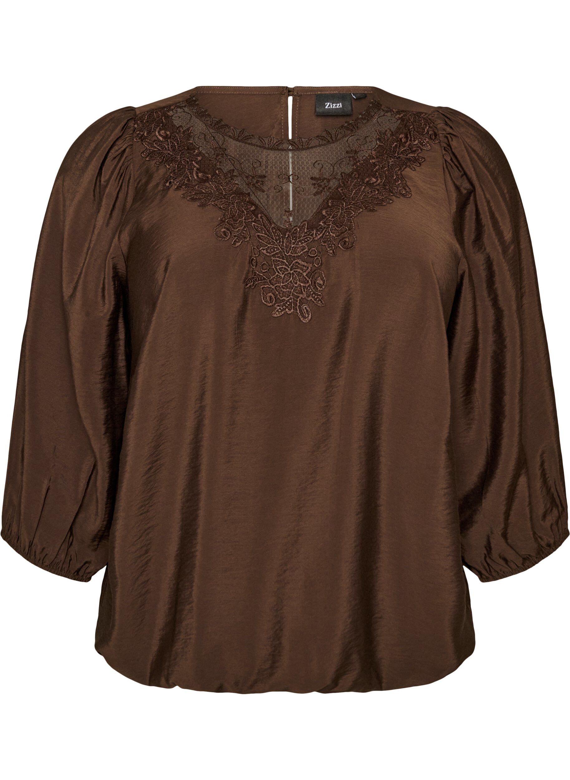 ZizziBlouse avec manches 3/4 et d&eacute;tails en dentelle, Marron, Packshot image number 0