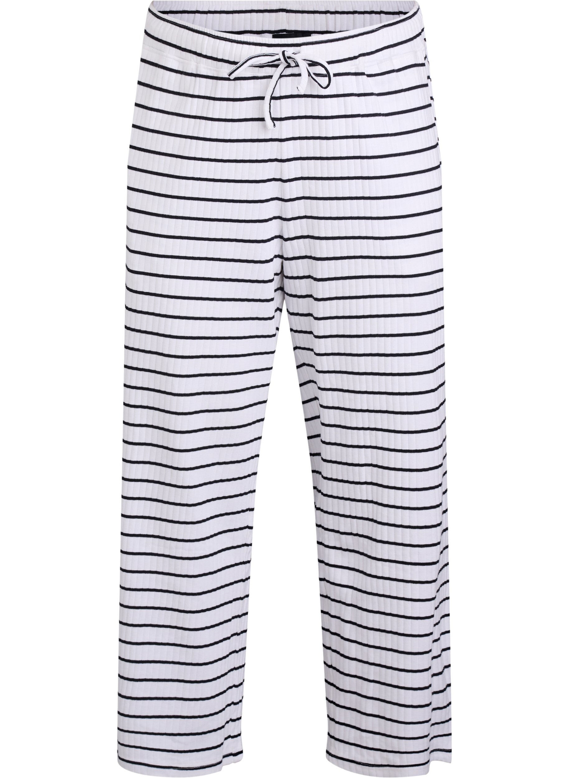 Zizzi Pantalon de nuit ample &agrave; rayures, Blanc, Packshot image number 0