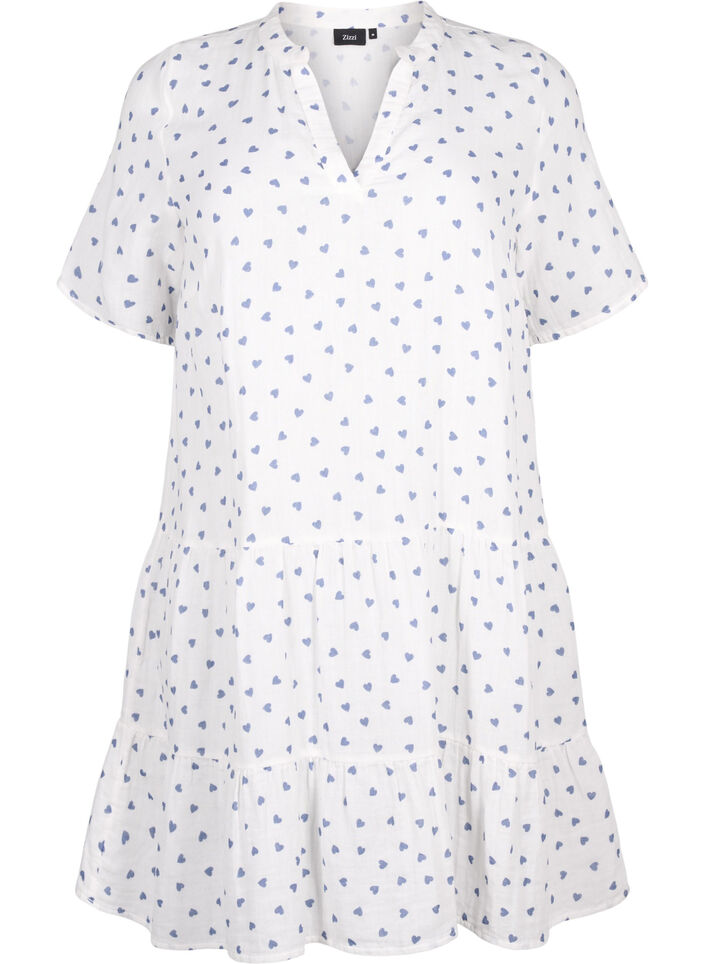 Robe en coton avec imprim&eacute; c&oelig;ur, Bright White Heart, Packshot image number 0