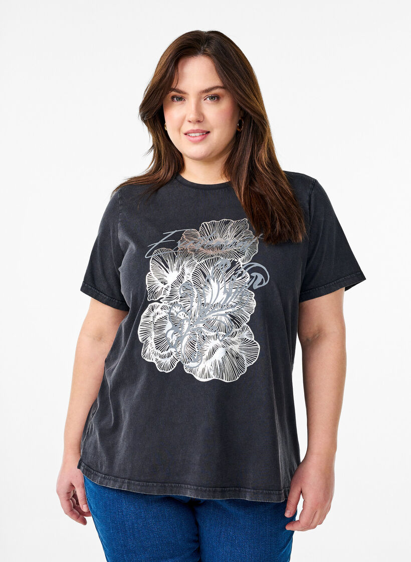 T-shirt en coton biologique avec une impression cool, Gris, Model image number 0