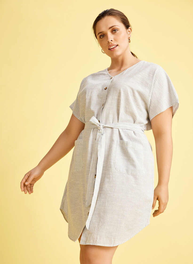 Robe chemise rayée en coton avec poches, Country Blue Stripe, Image image number 0