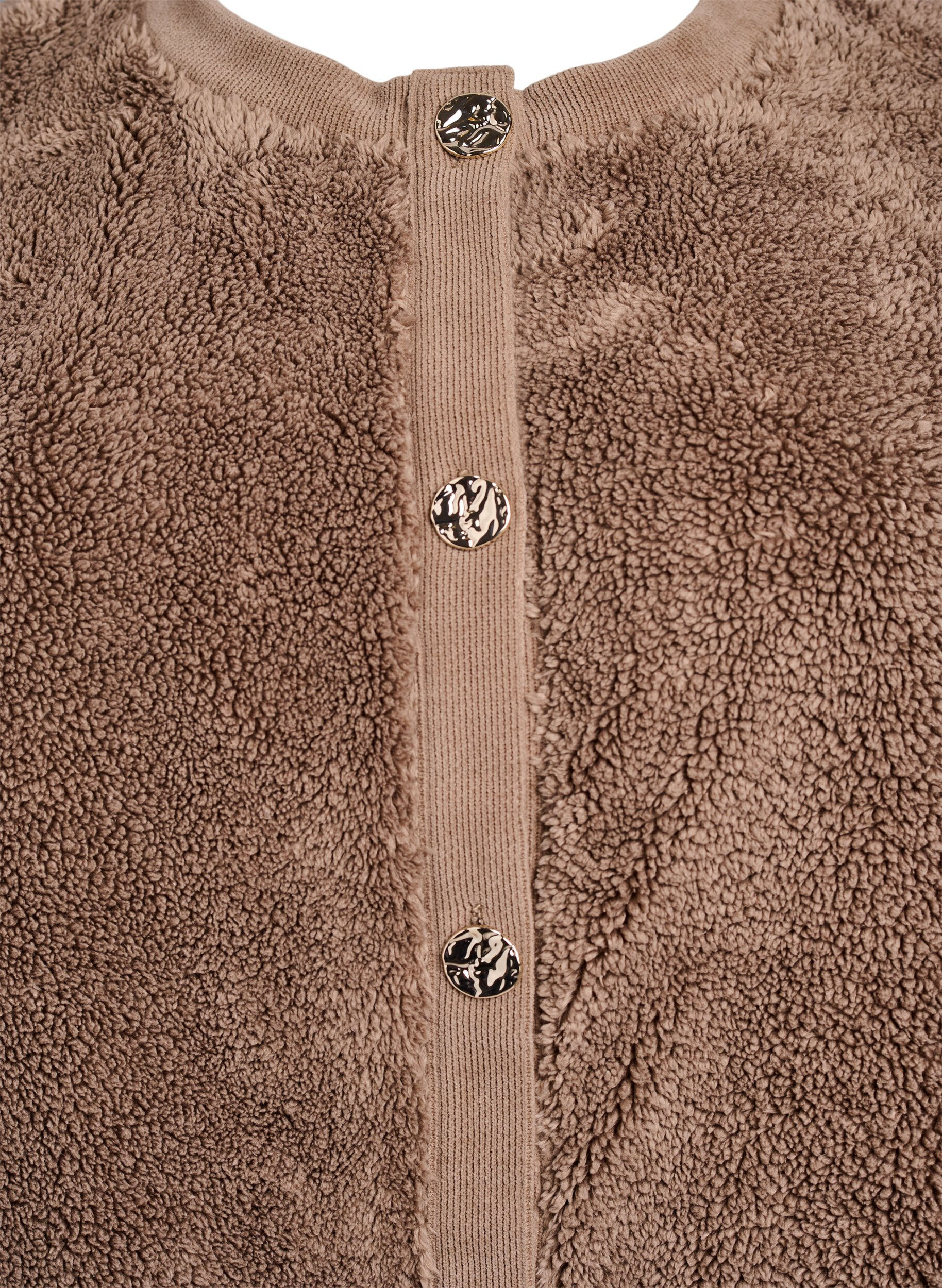 Zizzi Cardigan teddy avec boutons d&eacute;coratifs, Marron, Packshot image number 2