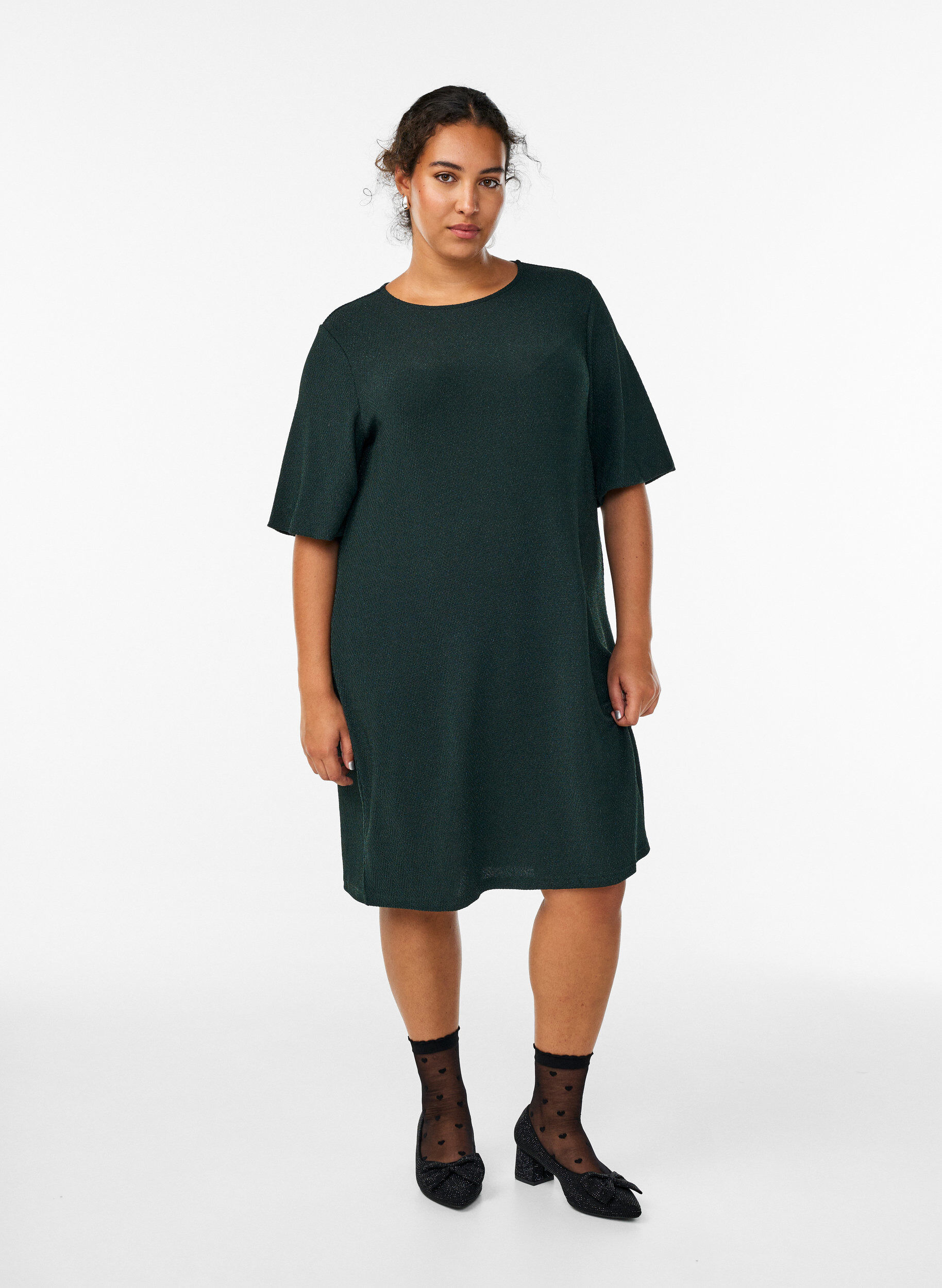 Zizzi Robe courte &agrave; motif paillet&eacute;, Vert fonc&eacute;, Model image number 1