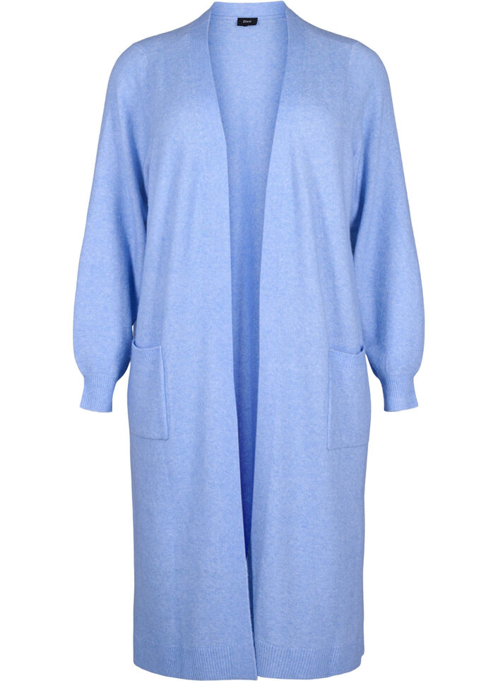 Long cardigan tricoté avec poches, Cornflower Blue Mel., Packshot image number 0