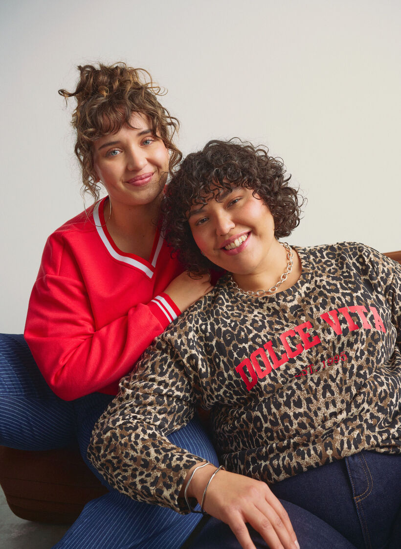 Sweatshirt à imprimé léopard avec motif audacieux, Marron, Image image number 0