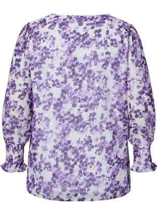 Blouse à fleurs à manches longues et col en V, Beige/Purple Flower, Packshot image number 1