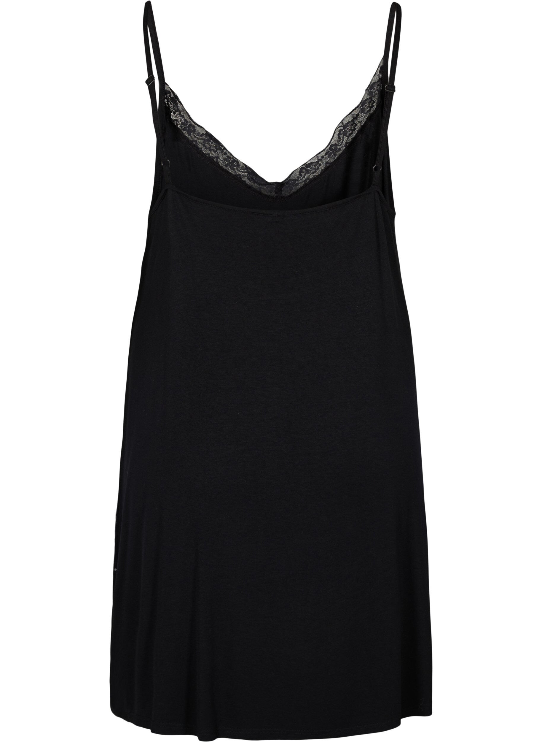 ZizziChemise de nuit avec bord dentelle en viscose, Noir, Packshot image number 1