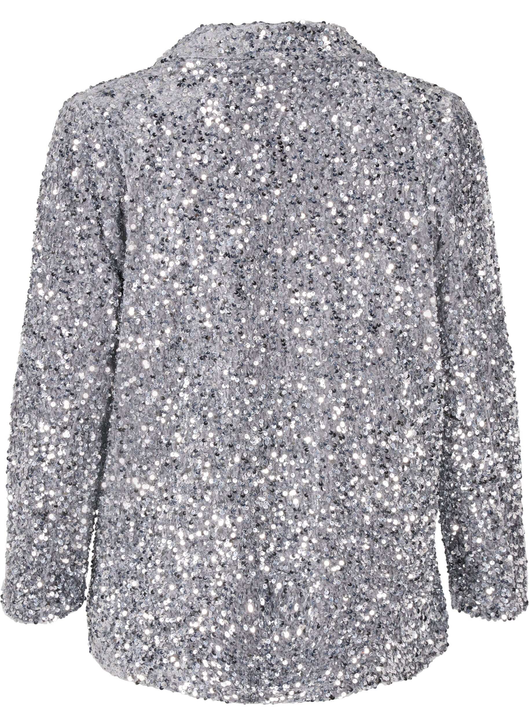 Zizzi Blazer &agrave; paillettes avec des poches, Silver, Packshot image number 1