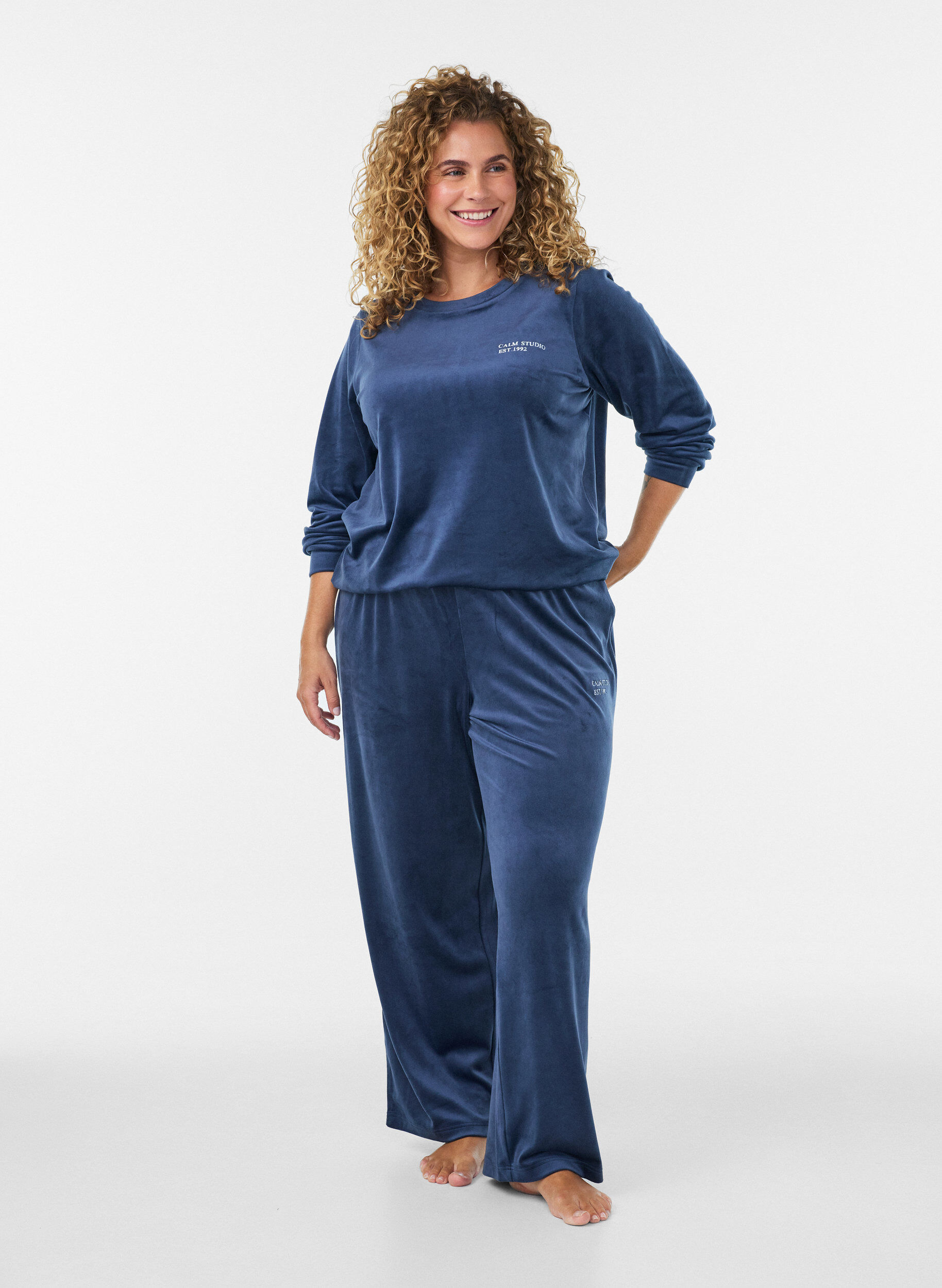 ZizziPantalon en velours avec passepoil contrastant, Bleu, Model image number 0