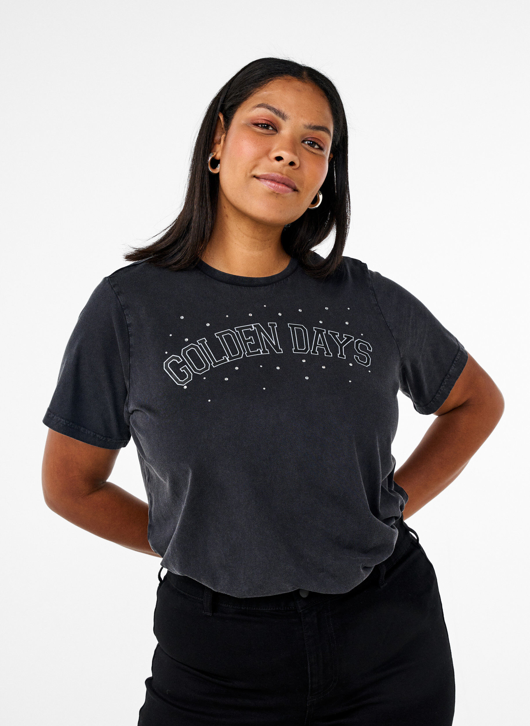 Zizzi T-shirt en coton biologique avec impression graphique, Gris, Model image number 0