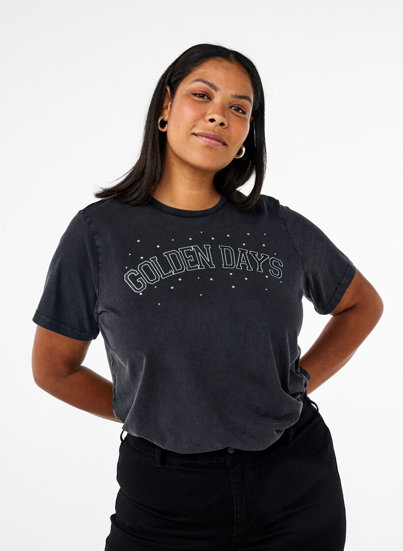 T-shirt en coton biologique avec impression graphique, Gris, Model image number 0