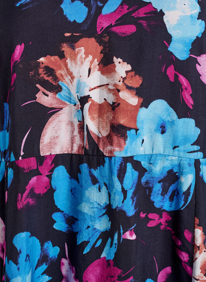 Robe midi &agrave; imprim&eacute; floral et taille empire, Noir, Packshot image number 2