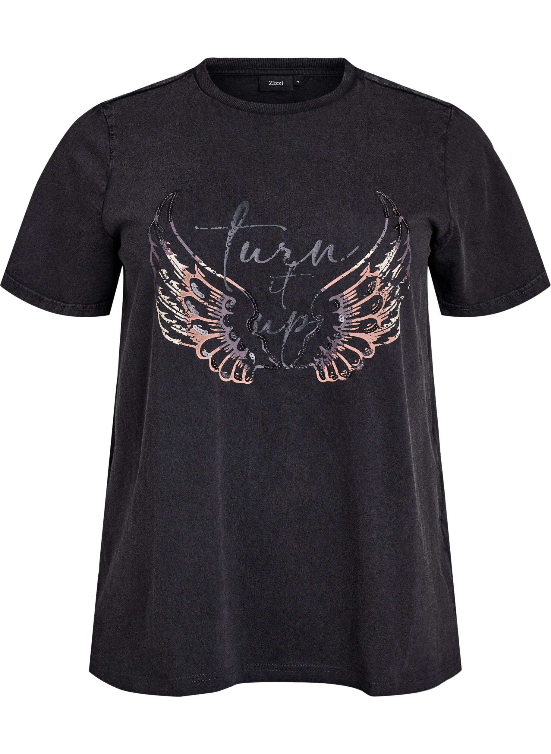 Zizzi T-shirt en coton bio avec imprim&eacute; original, Gris, Packshot image number 0