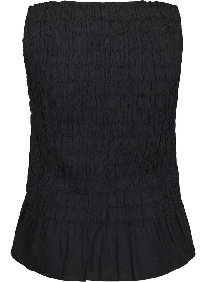 Top sans manches en coton et lin avec smocks, Noir, Packshot image number 1