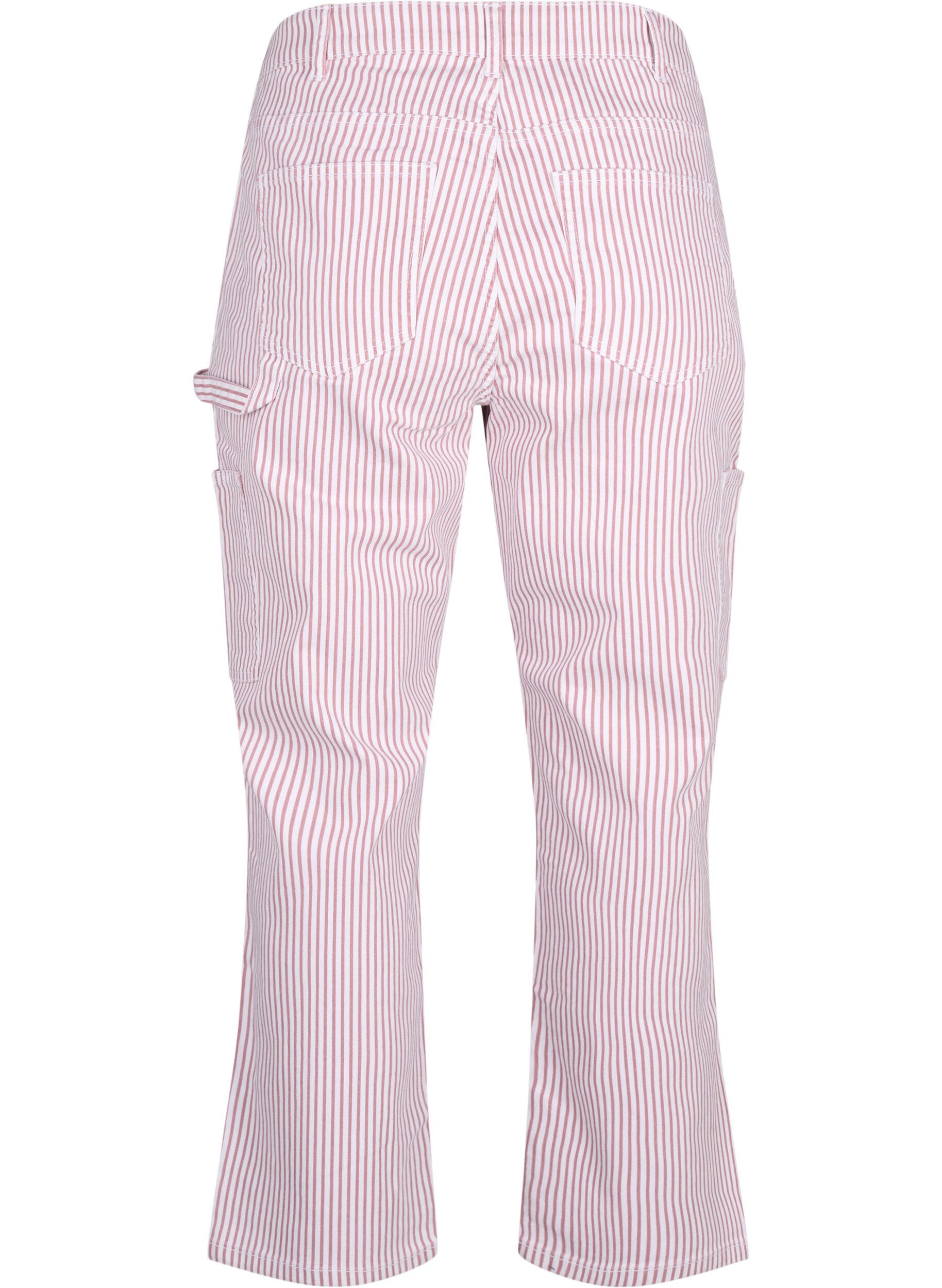Zizzi Jean cargo &agrave; rayures avec une coupe droite, Rose White Stripe, Packshot image number 1