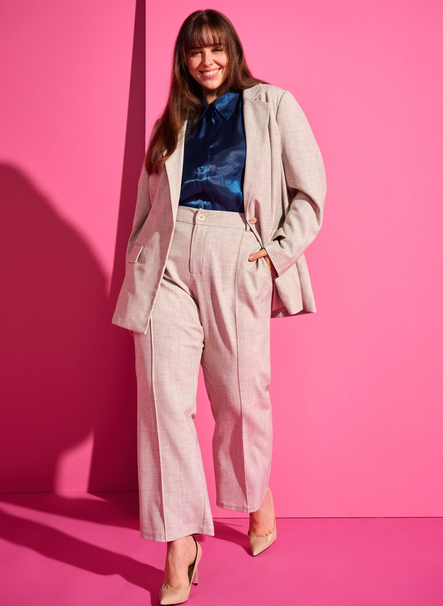 Zizzi Pantalon en m&eacute;lange avec &eacute;lastique et fermeture &agrave; bouton, String, Image image number 0