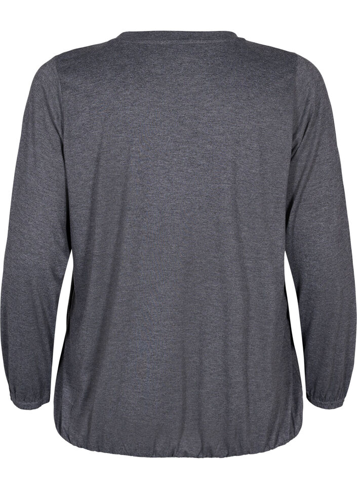 Blouse mélangée à manches longues et coupe en V, Dark Grey Melange, Packshot image number 1
