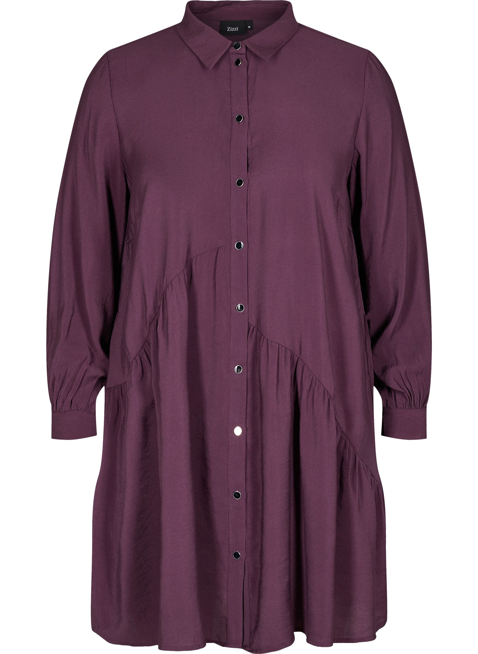 Zizzi Robe chemise trap&egrave;ze unie, Plum Perfect, Packshot image number 0