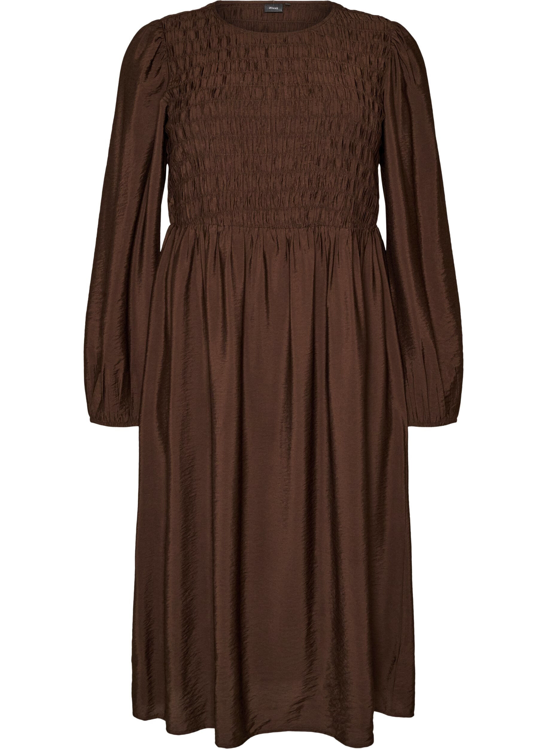 ZizziRobe midi en viscose avec smocks, Marron, Packshot image number 0