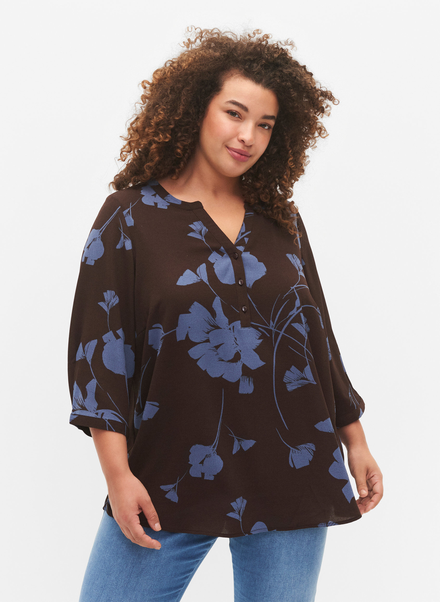 Zizzi Blouse &agrave; manches 3/4, Falcon Flower, Model image number 0