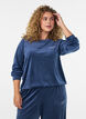 Blouse en velours avec texte brod&eacute;, Bleu, Model image number 0