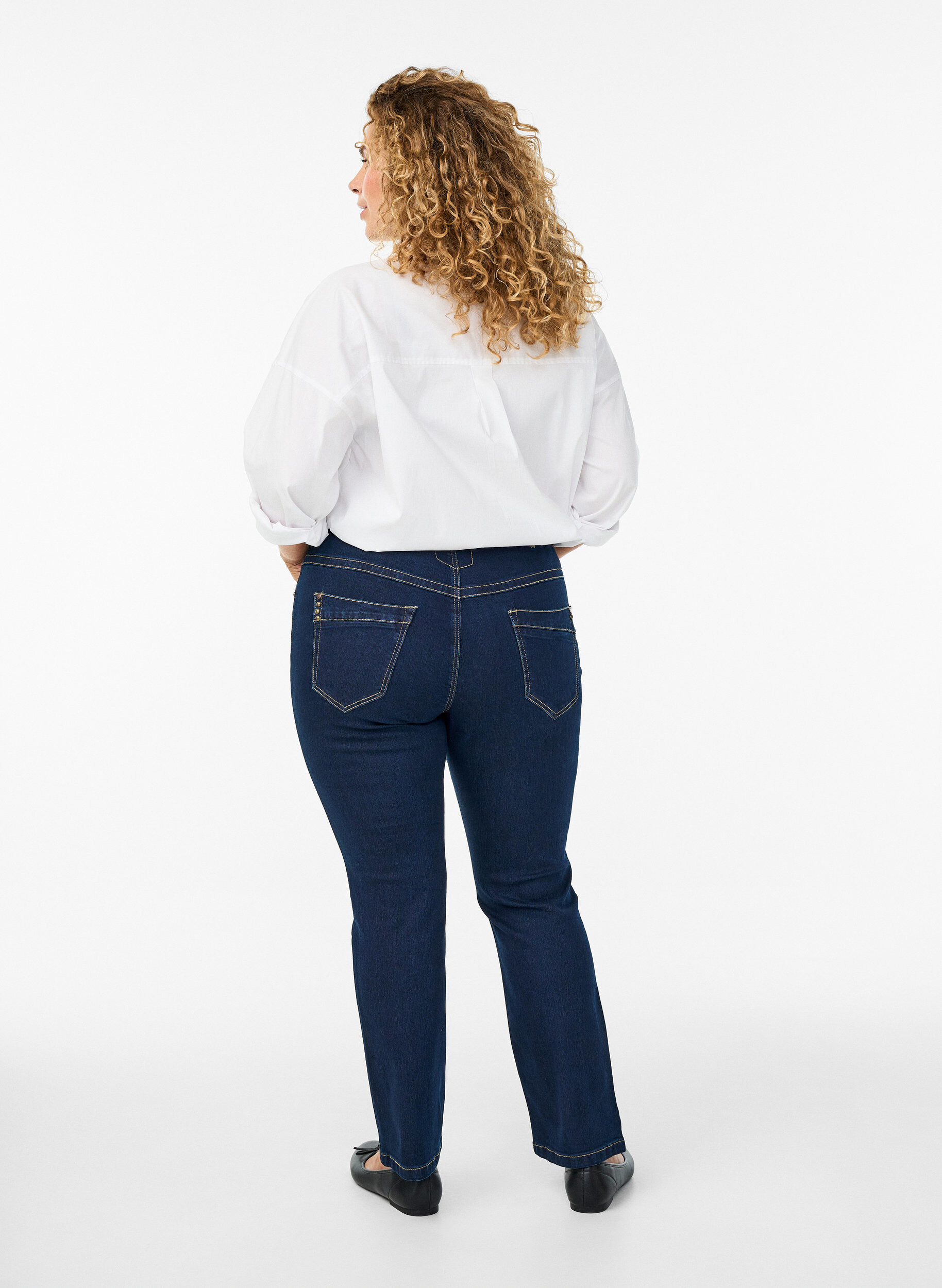 Zizzi Jean Vilma coupe slim &agrave; taille haute, Bleu, Model image number 1