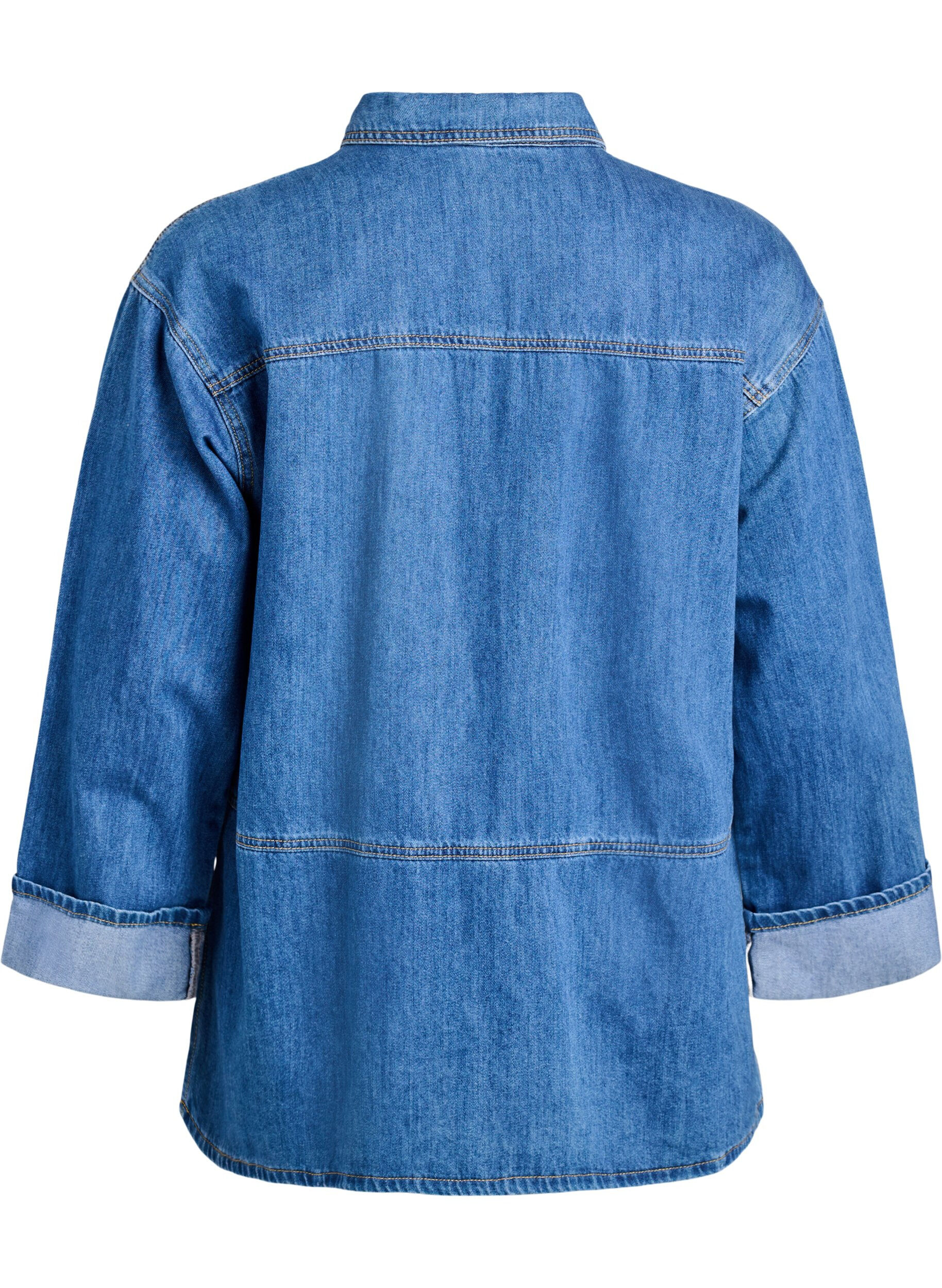 Zizzi Blouse ample en jean avec col et patte de boutonnage, Bleu, Packshot image number 1