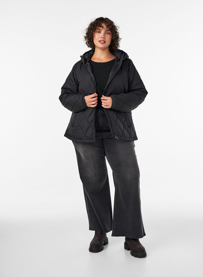 Veste l&eacute;g&egrave;rement matelass&eacute;e en losange, Noir, Model image number 1
