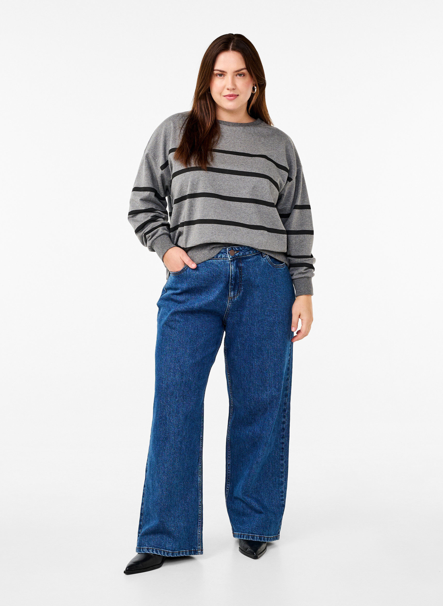 Zizzi Sweat-shirt &agrave; rayures, MGM w. Black Stripe, Model image number 2