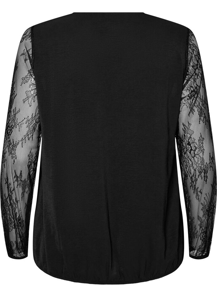Blouse avec manches en dentelle et coupe ballon, Noir, Packshot image number 1