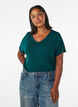 Basic T-shirt col V en viscose, Vert fonc&eacute;, Model image number 0