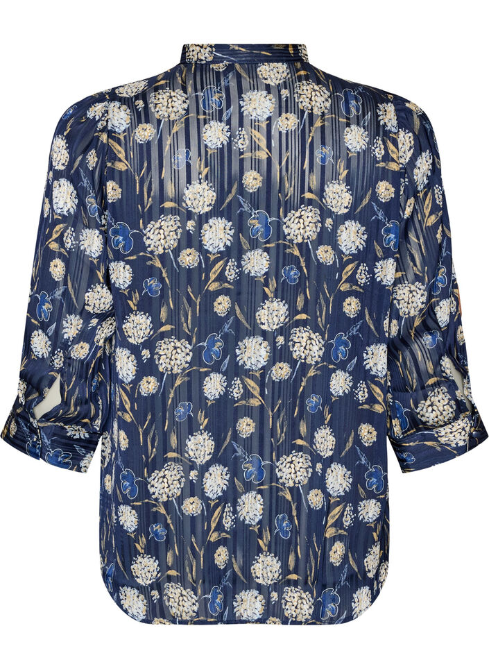 Chemise &agrave; motifs avec col montant et manches 3/4, Bleu, Packshot image number 1