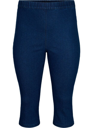 FLASH - Pantalon capri en denim à taille haute et coupe ajustée, Blue denim, Packshot image number 0