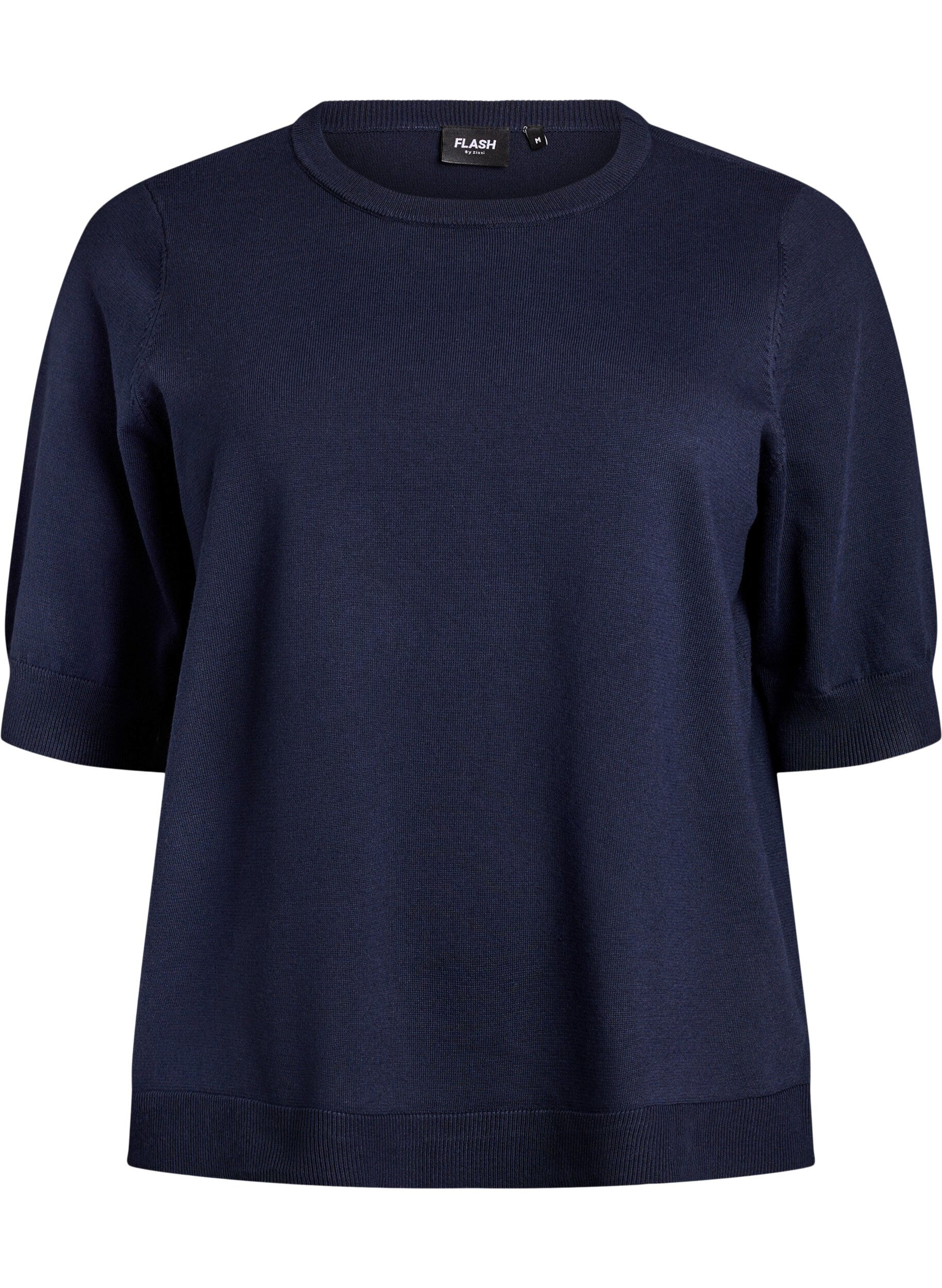 ZizziBlouse en fine maille &agrave; manches courtes, Bleu, Packshot image number 0