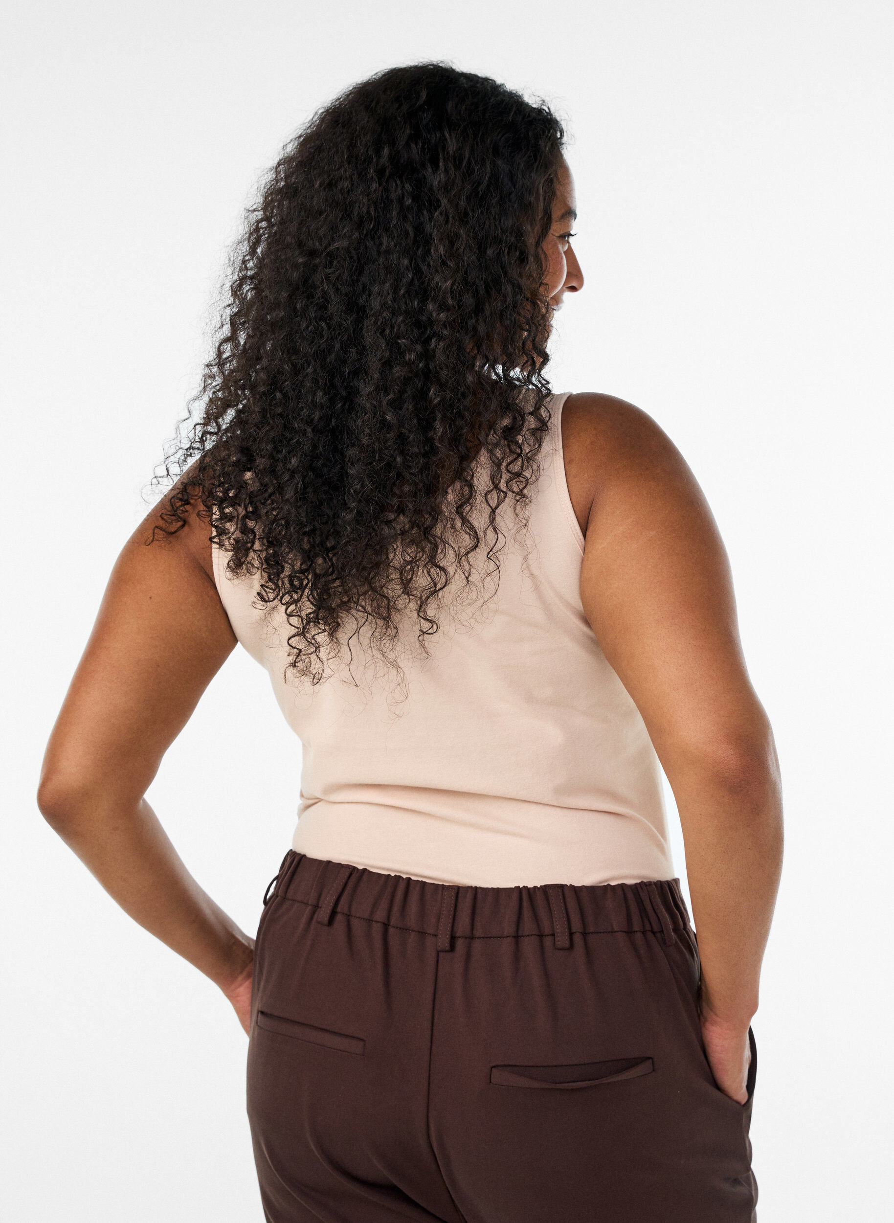 ZizziSolid color basic top in cotton, Beige, Model image number 2