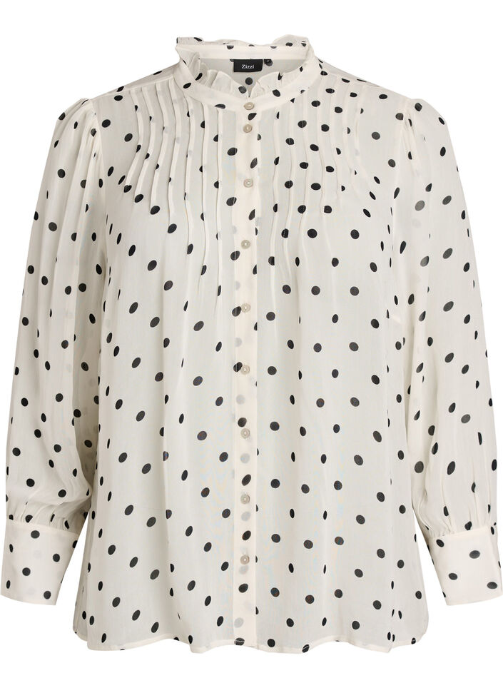 Blouse en viscose &agrave; col &agrave; volants, Blanc, Packshot image number 0