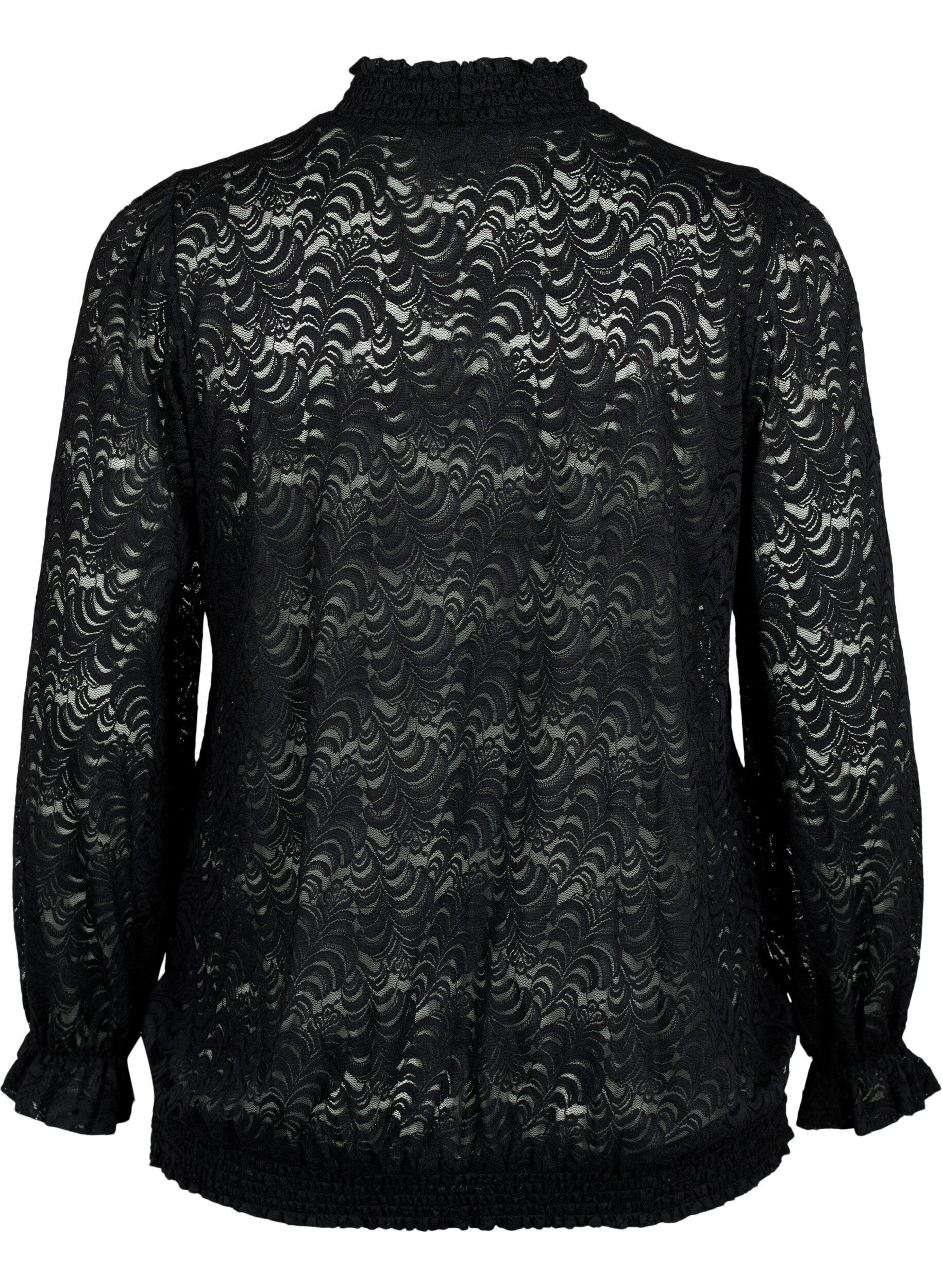Zizzi Blouse &agrave; manches longues en dentelle avec smocks, Black, Packshot image number 1