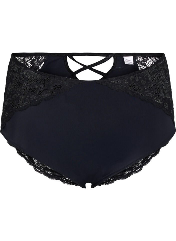 Culotte taille haute avec dentelle, Black, Packshot image number 0