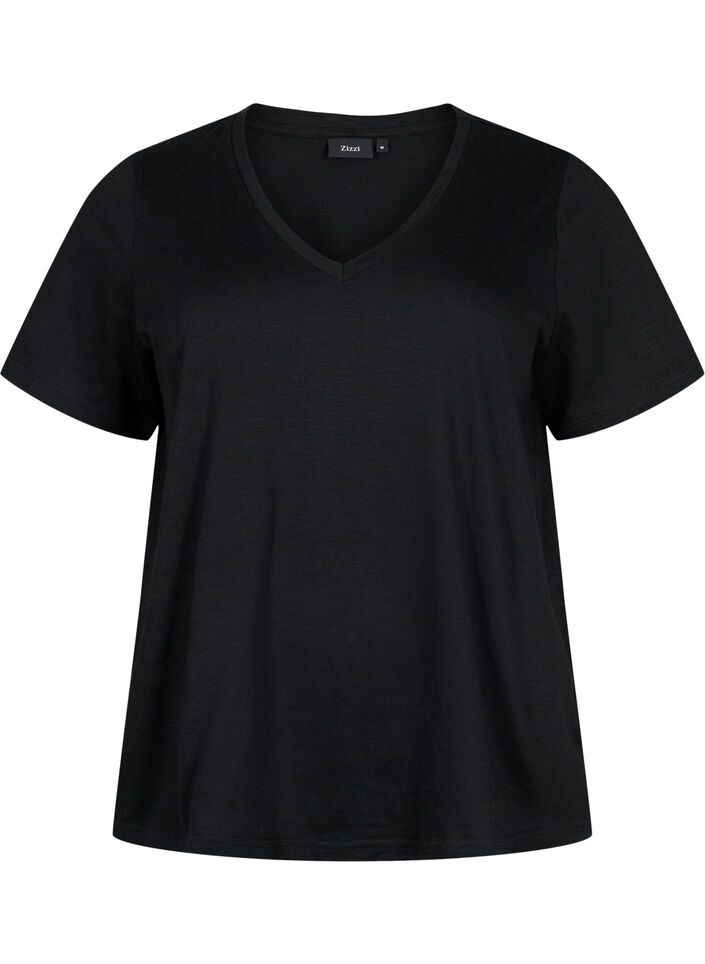 T-shirt basique &agrave; manches courtes et col en V, Noir, Packshot image number 0
