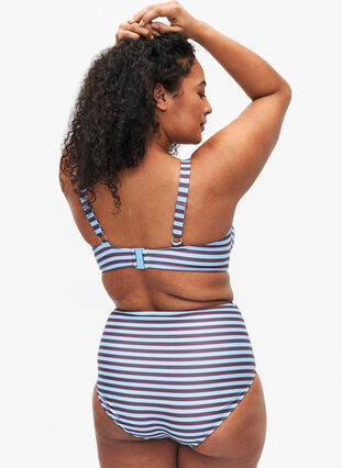 Bas de bikini à taille haute avec des rayures, BlueBrown Stripe AOP, Model image number 1