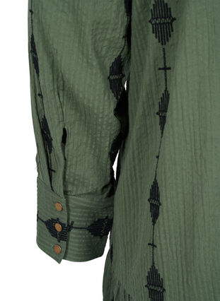 Robe en coton à motifs avec col en V et manches longues, Thyme, Packshot image number 3