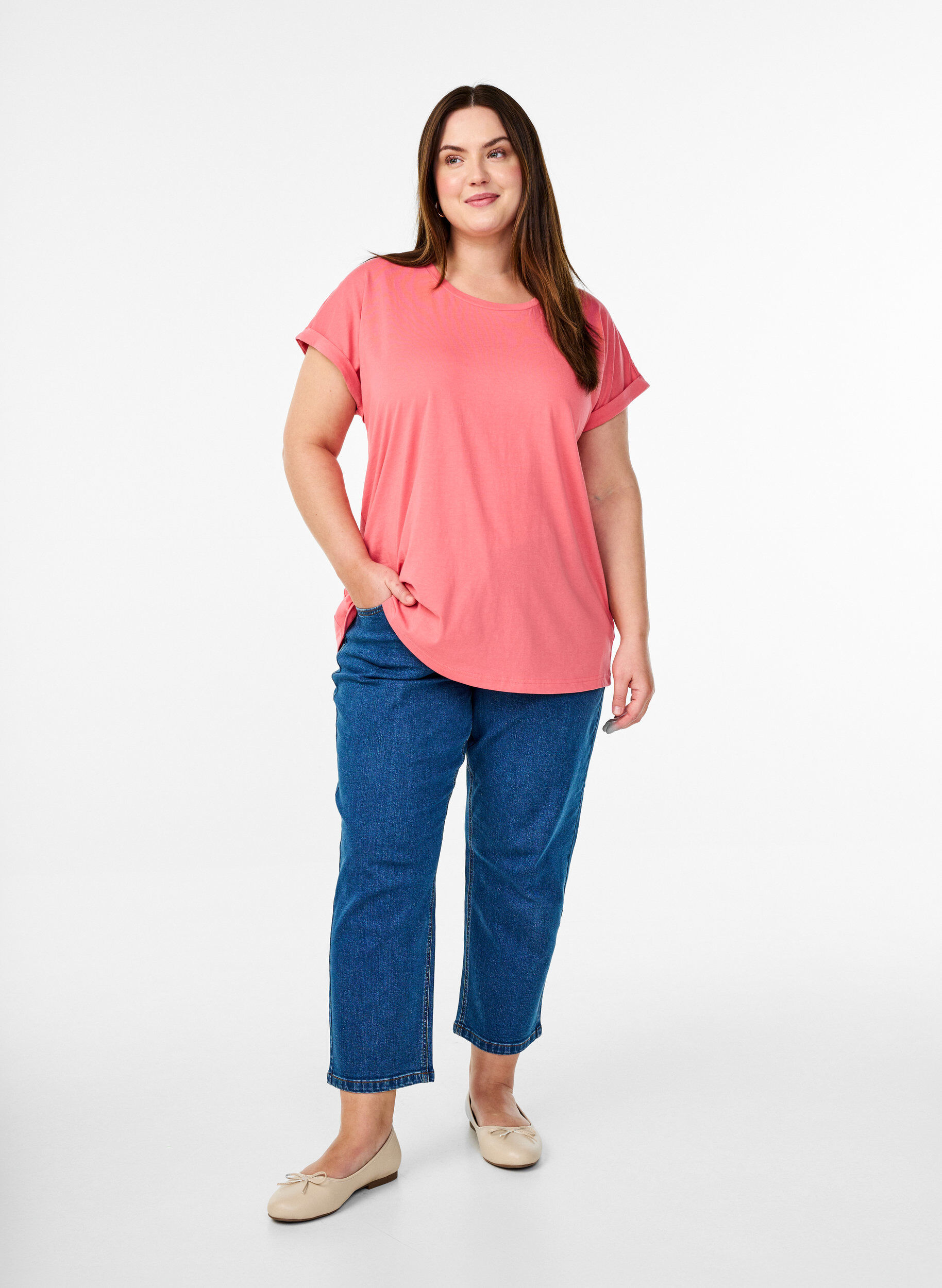 ZizziT-shirt &agrave; manches courtes en m&eacute;lange de coton, Rose, Model image number 1