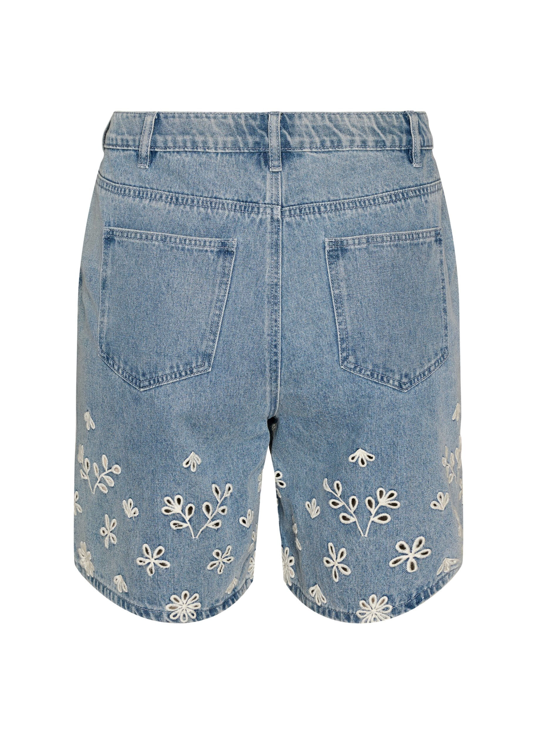 ZizziShort en jean taille haute avec broderie anglaise, Bleu Clair, Packshot image number 1