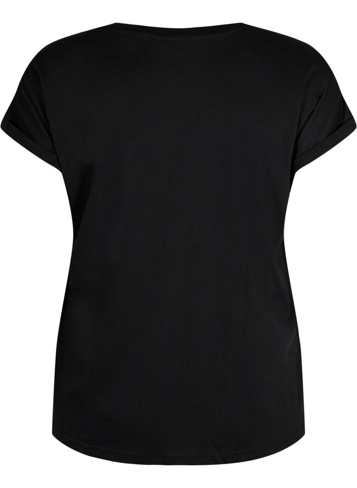 T-shirt &agrave; manches courtes en coton m&eacute;lang&eacute;, Noir, Packshot image number 1