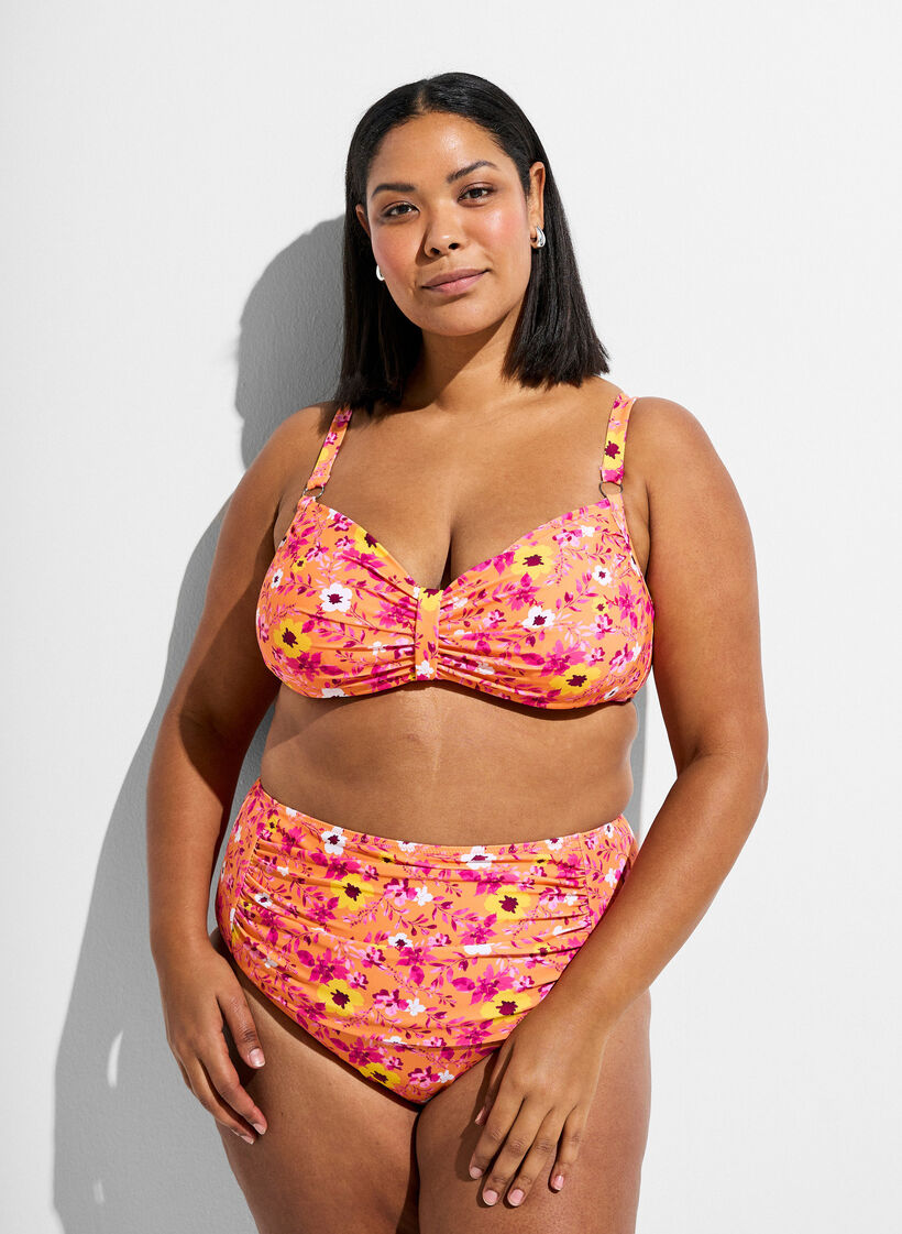 Culotte de bikini taille haute &agrave; motif, Orange, Model image number 0