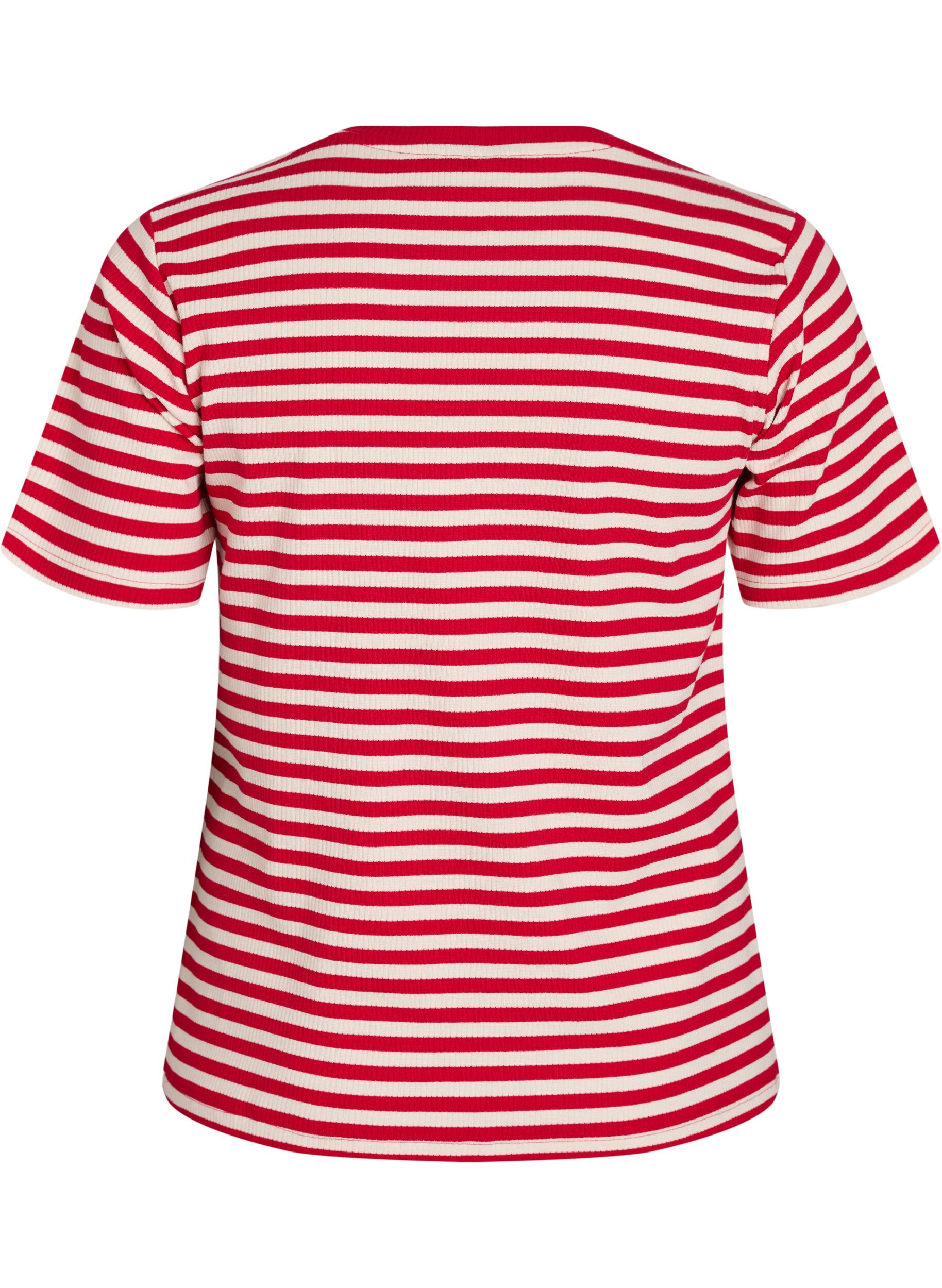 Zizzi T-shirt ray&eacute; &agrave; texture c&ocirc;tel&eacute;e, Rouge, Packshot image number 1