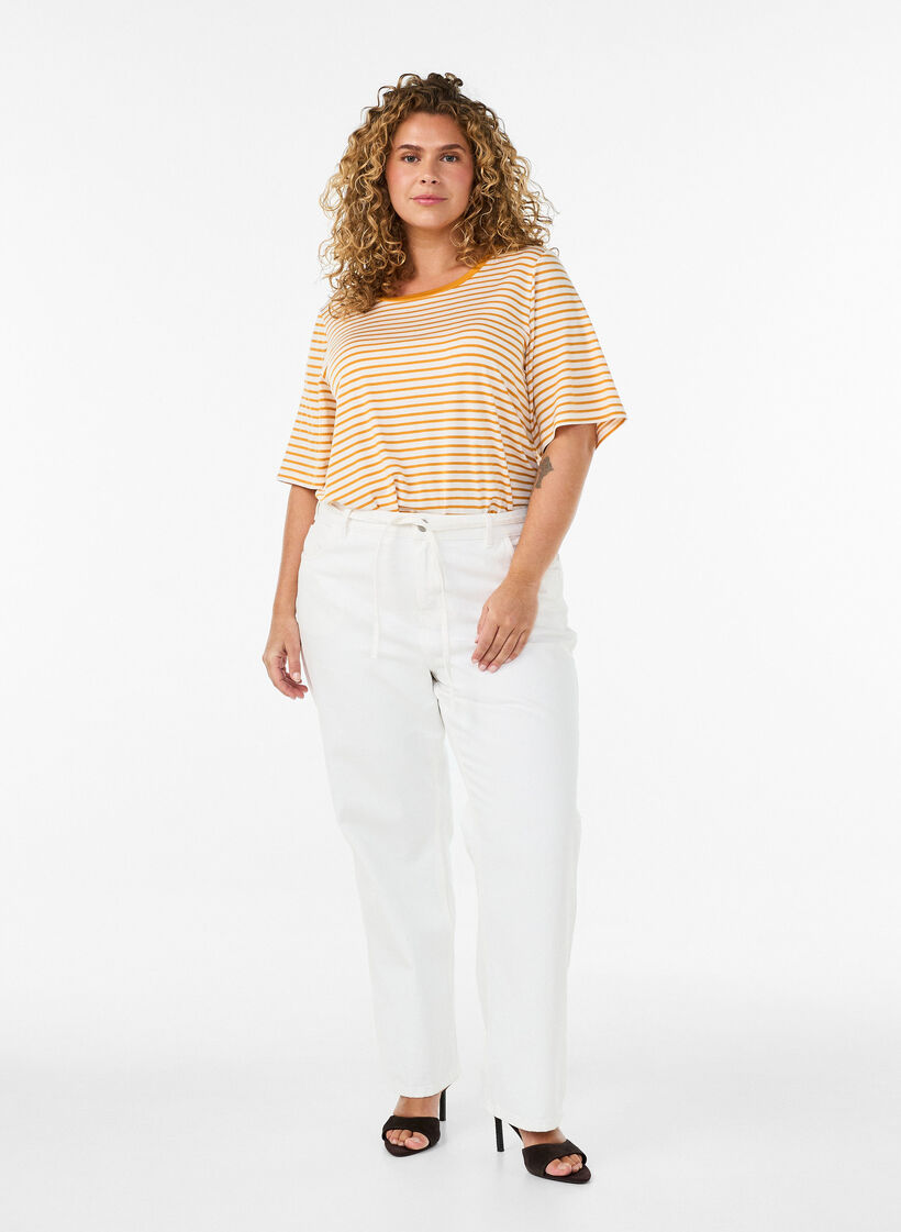 T-shirt en TENCEL&trade; Lyocell &agrave; rayures, Jaune clair, Model image number 1