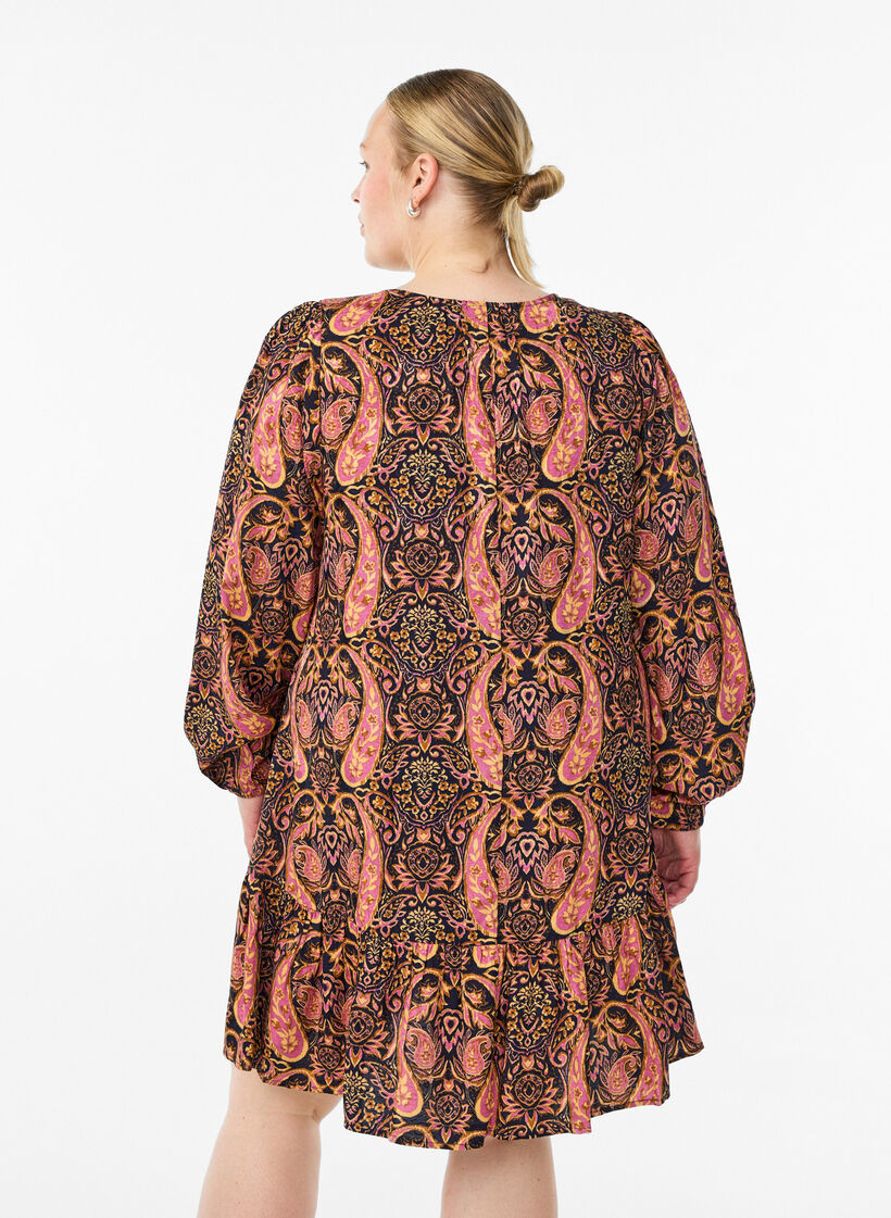 Robe courte coupe évasée avec imprimé paisley, Bleu, Model image number 2