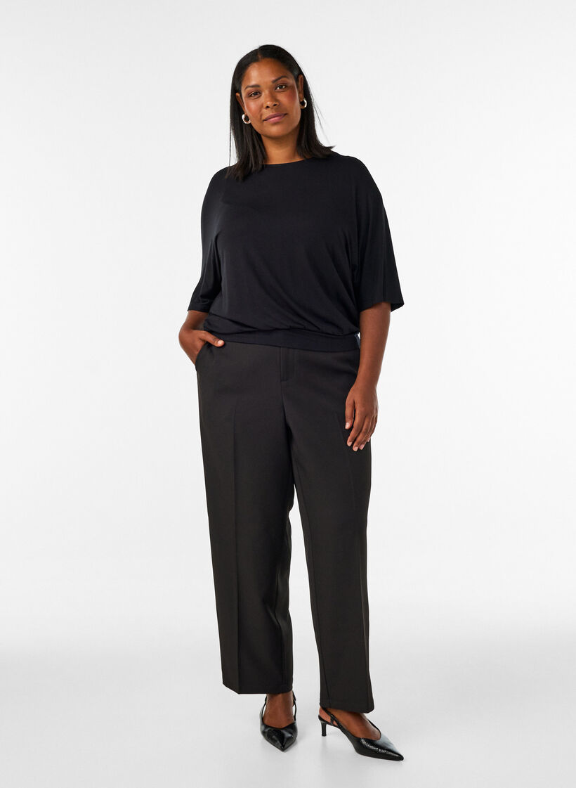Blouse en jersey avec des manches ballon au coude, Noir, Model image number 1