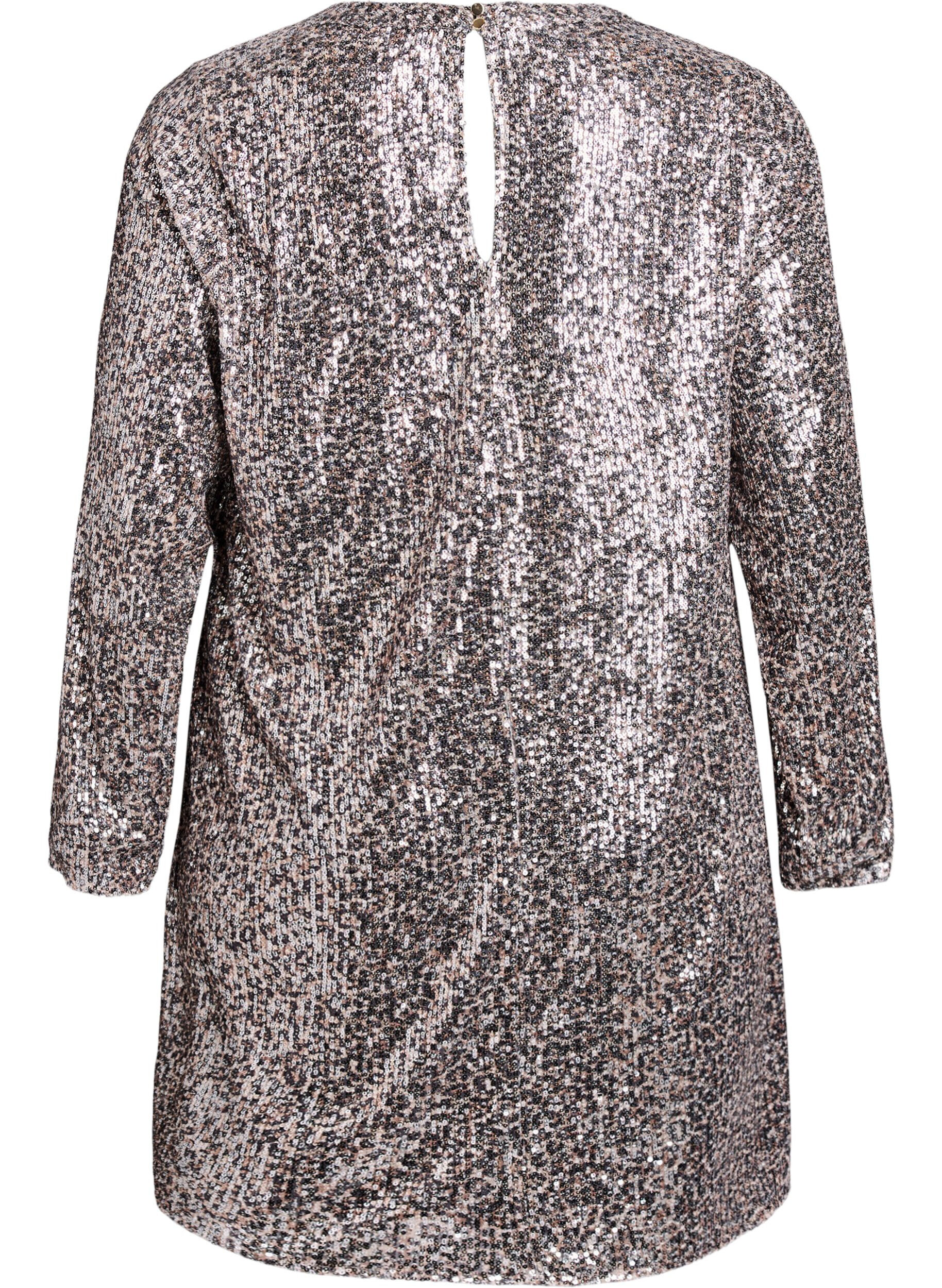 Zizzi Robe courte &agrave; sequins &agrave; manches longues, Marron, Packshot image number 1